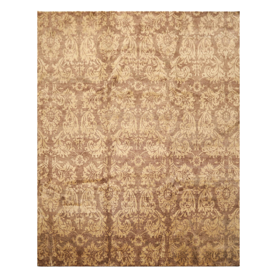 8x10 Brown, Light Gold, Color Hand Knotted Tibetan Wool Transitional Oriental Rug