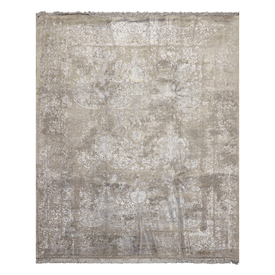 8x10 Moss, Gray, Blue Color Hand Knotted Tibetan Sherpa Wool &amp; Bamboo Silk Modern &amp; Contemporary Oriental Rug