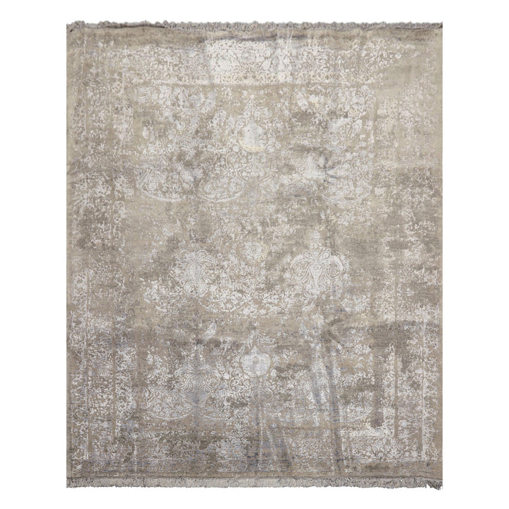 8x10 Moss, Gray, Blue Color Hand Knotted Tibetan Sherpa Wool &amp; Bamboo Silk Modern &amp; Contemporary Oriental Rug