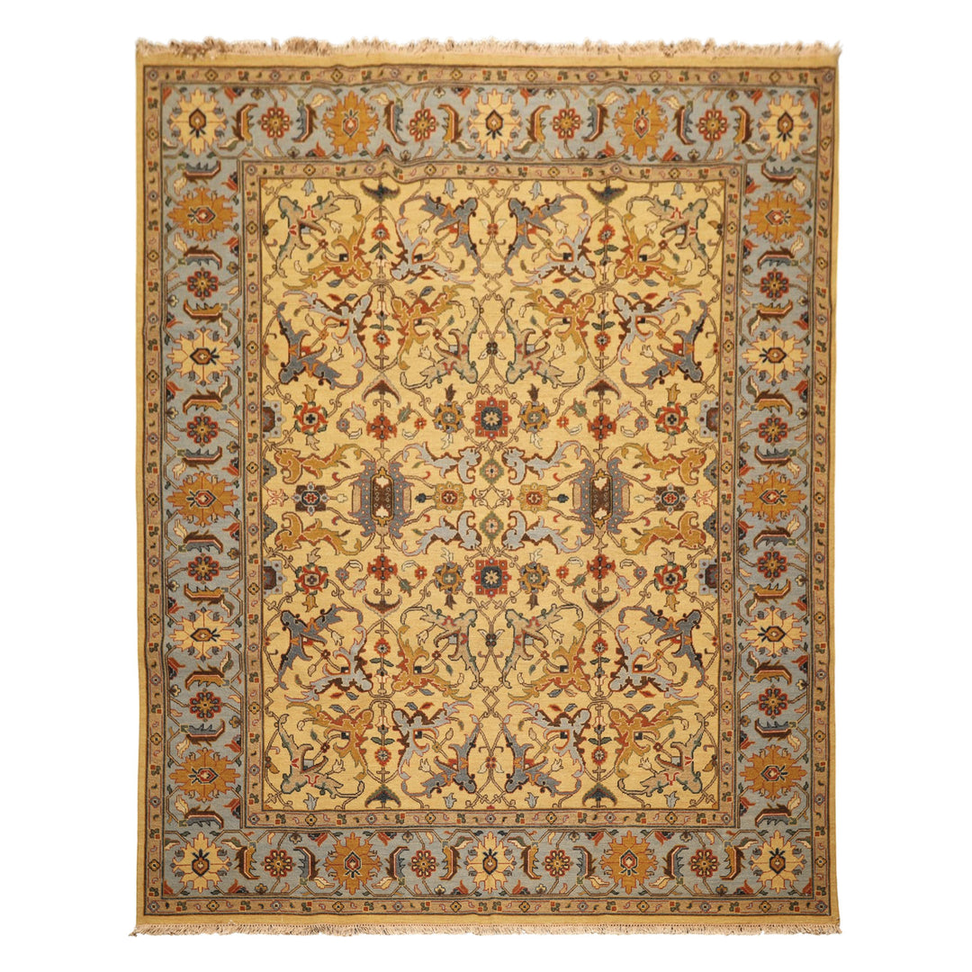8x10 Gold, Blue, Tan Color Hand Knotted Soumak Wool Traditional Oriental Rug