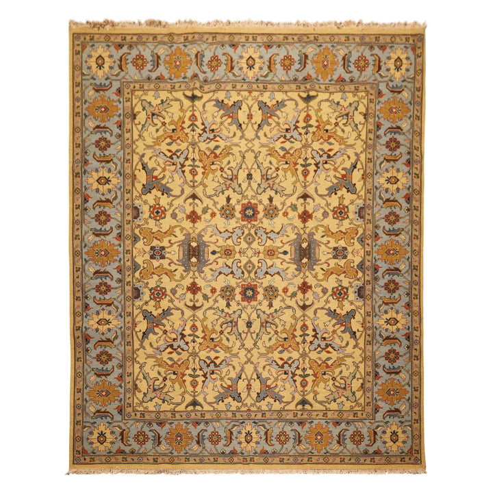 8x10 Gold, Blue, Tan Color Hand Knotted Soumak Wool Traditional Oriental Rug