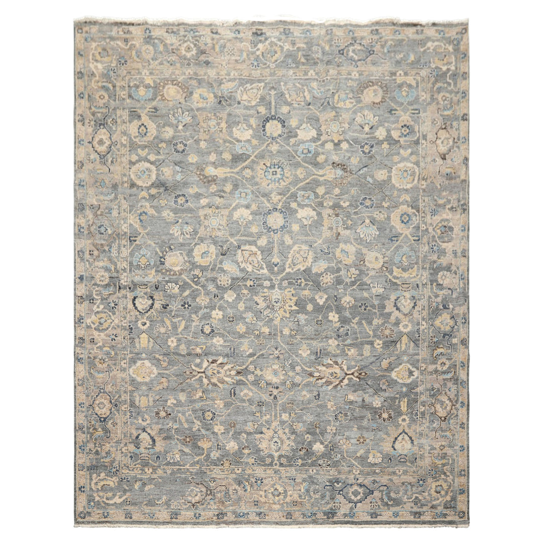 8x10 Slate, Blue, Gray Color Hand Knotted Oushak Wool Traditional Oriental Rug