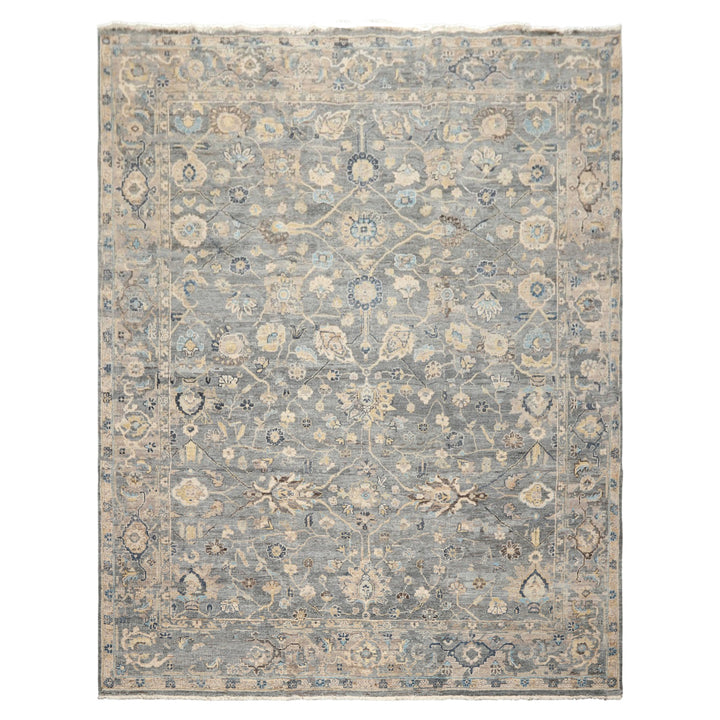 8x10 Slate, Blue, Gray Color Hand Knotted Oushak Wool Traditional Oriental Rug