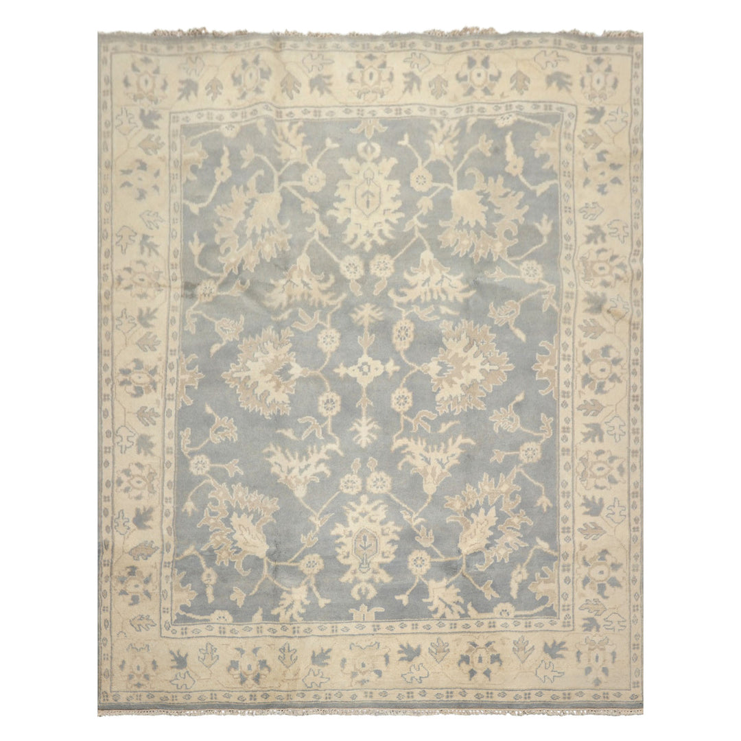 8x10 Slate, Blue, Ivory Color Hand Knotted Oushak Wool Traditional Oriental Rug