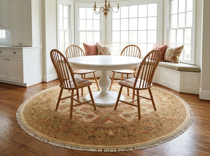 8 Round Tan, Sage, Rust Color Hand Knotted Soumak Wool Traditional Oriental Rug