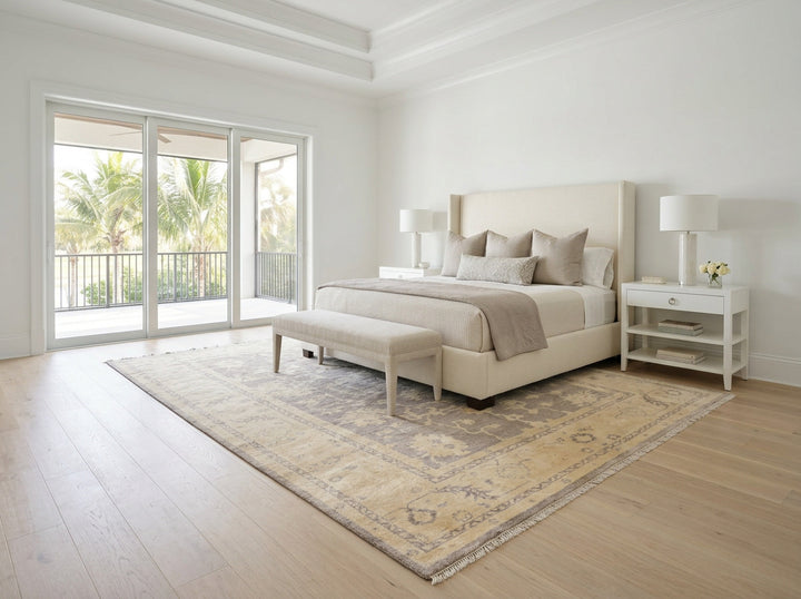9x12 Taupe, Ivory, Gray Color Hand Knotted Oushak New Zealand Wool Transitional Oriental Rug