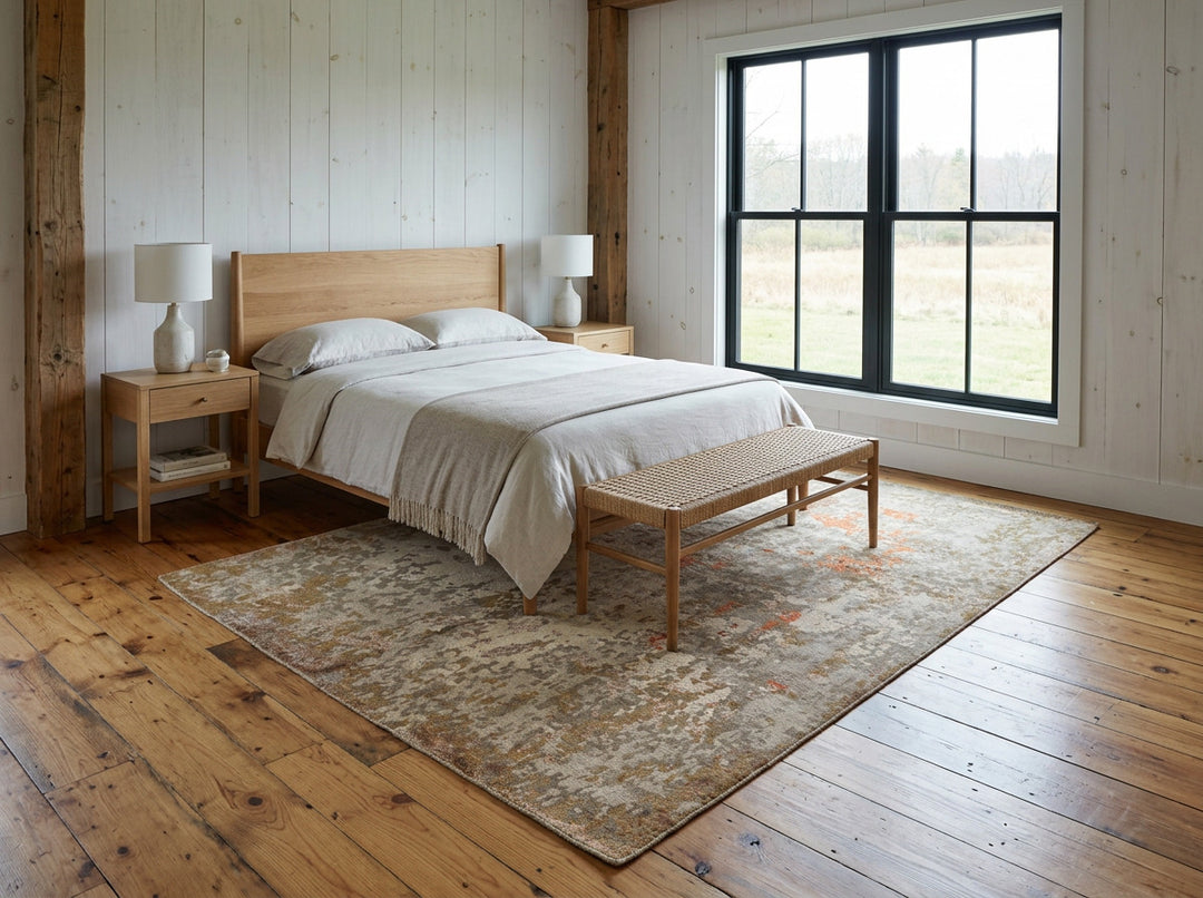 6x9 Beige, Brown, Gray Color Hand Knotted Tibetan Wool &amp; Bamboo Silk Modern &amp; Contemporary Oriental Rug