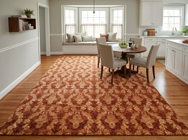 10x14 Rust, Burnt Orange, Pistachio Color Hand Knotted Tibetan Wool &amp; Bamboo Silk Transitional Oriental Rug