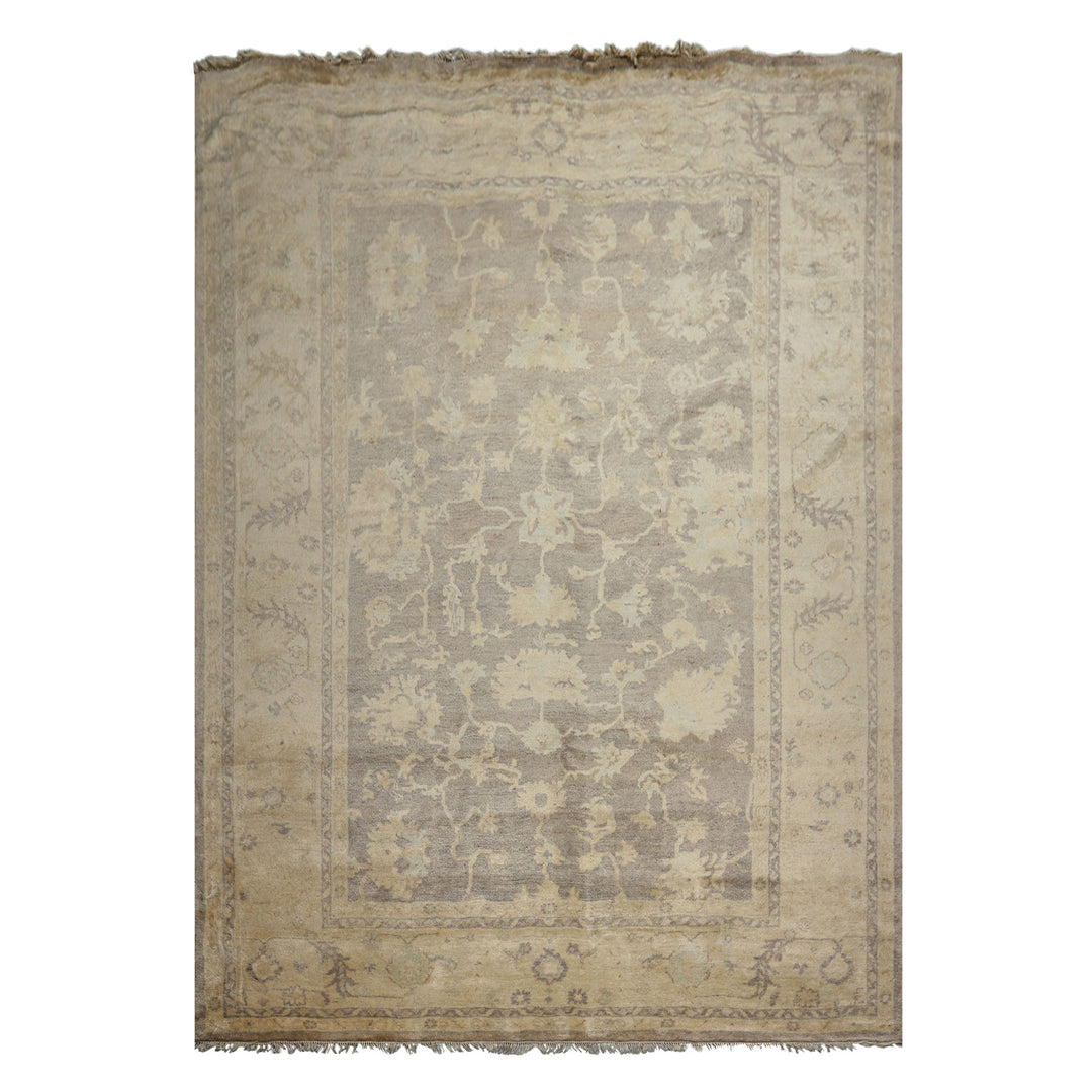 9x12 Gray, Ivory, taupe Color Hand Knotted Oushak New Zealand Wool Transitional Oriental Rug