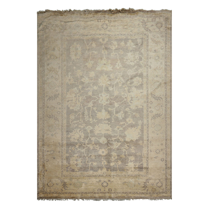 9x12 Gray, Ivory, taupe Color Hand Knotted Oushak New Zealand Wool Transitional Oriental Rug