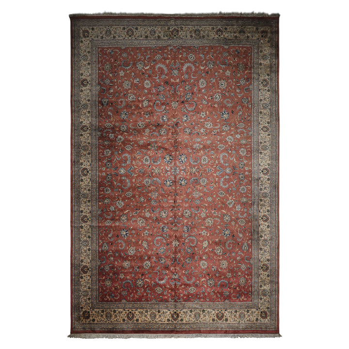 12x18 Rose, Ivory, Blue Color Hand Knotted Kashan wool Traditional Oriental Rug