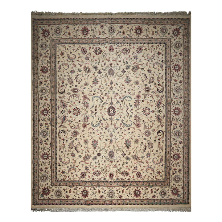 12x15 Ivory, Rose, Sage Color Hand Knotted Kashan wool Traditional Oriental Rug
