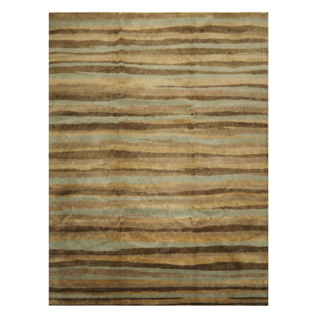 9x12 Taupe, Brown, Mint Color Hand Knotted Tibetan Wool Modern &amp; Contemporary Oriental Rug
