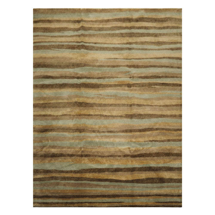 9x12 Taupe, Brown, Mint Color Hand Knotted Tibetan Wool Modern &amp; Contemporary Oriental Rug