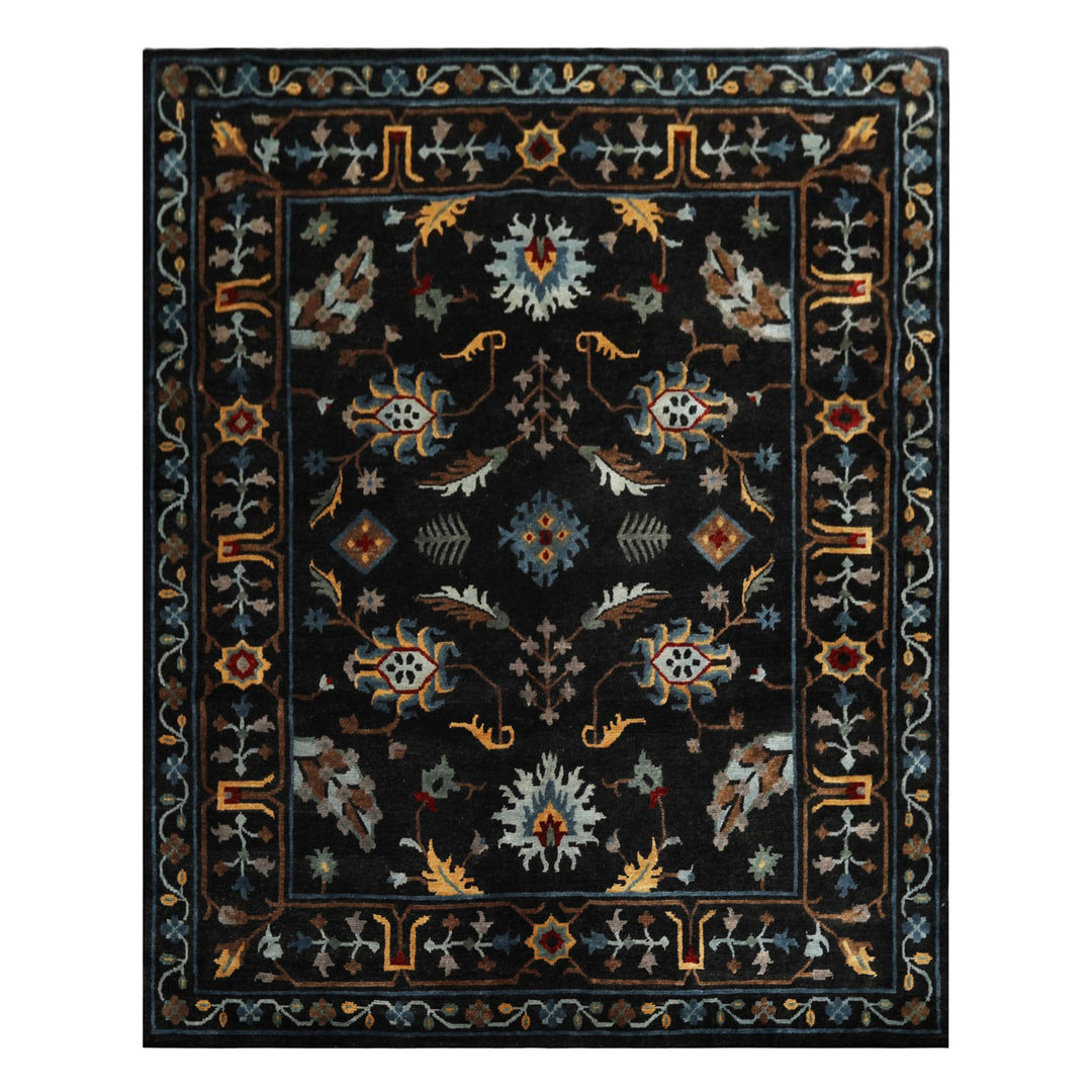 8x10 Charcoal, Blue, Aqua Color Hand Knotted Tibetan Wool Traditional Oriental Rug