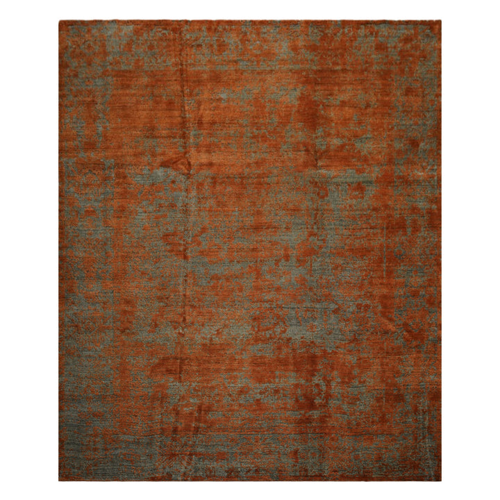 8x10 Teal, Orange, Color Hand Knotted Sherpa Wool Modern &amp; Contemporary Oriental Rug