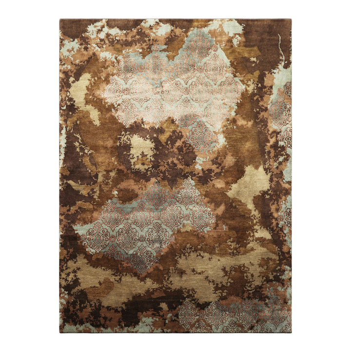 5x8 Brown, Blue, Teal Color Hand Knotted Sherpa Bamboo Silk &amp; Wool Modern Oriental Rug