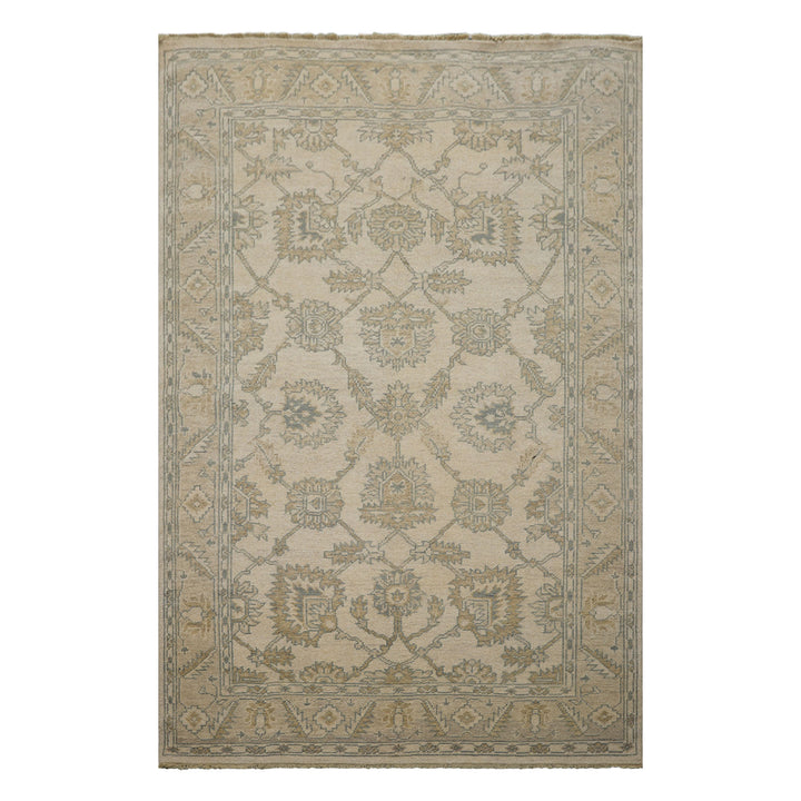 6x9 Beige, Slate, Brown Color Hand Knotted Oushak Wool Traditional Oriental Rug