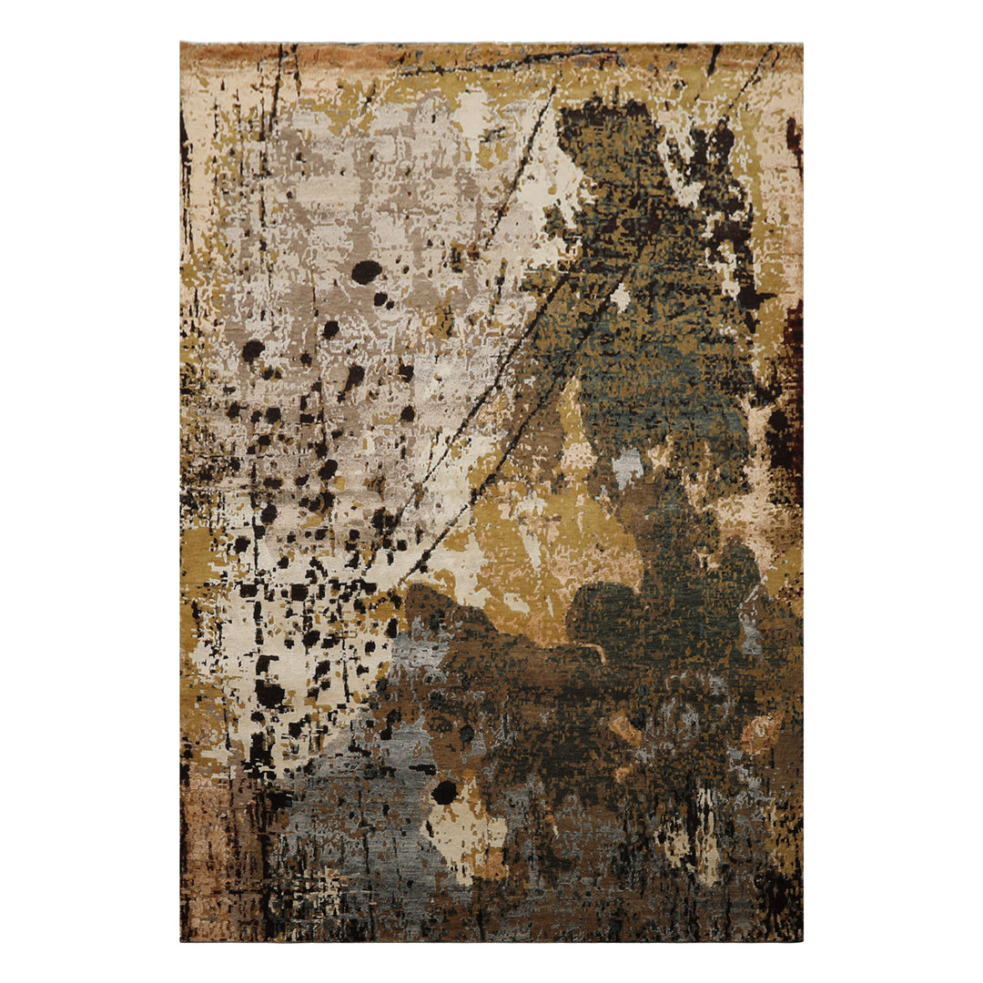 6x9 Brown, Gold, Blue Color Hand Knotted Sherpa Bamboo Silk &amp; Wool Modern Oriental Rug