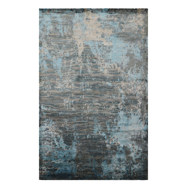 6x9 Teal, Blue, Gray Color Hand Knotted Sherpa Wool / Bamboo Silk  Oriental Rug