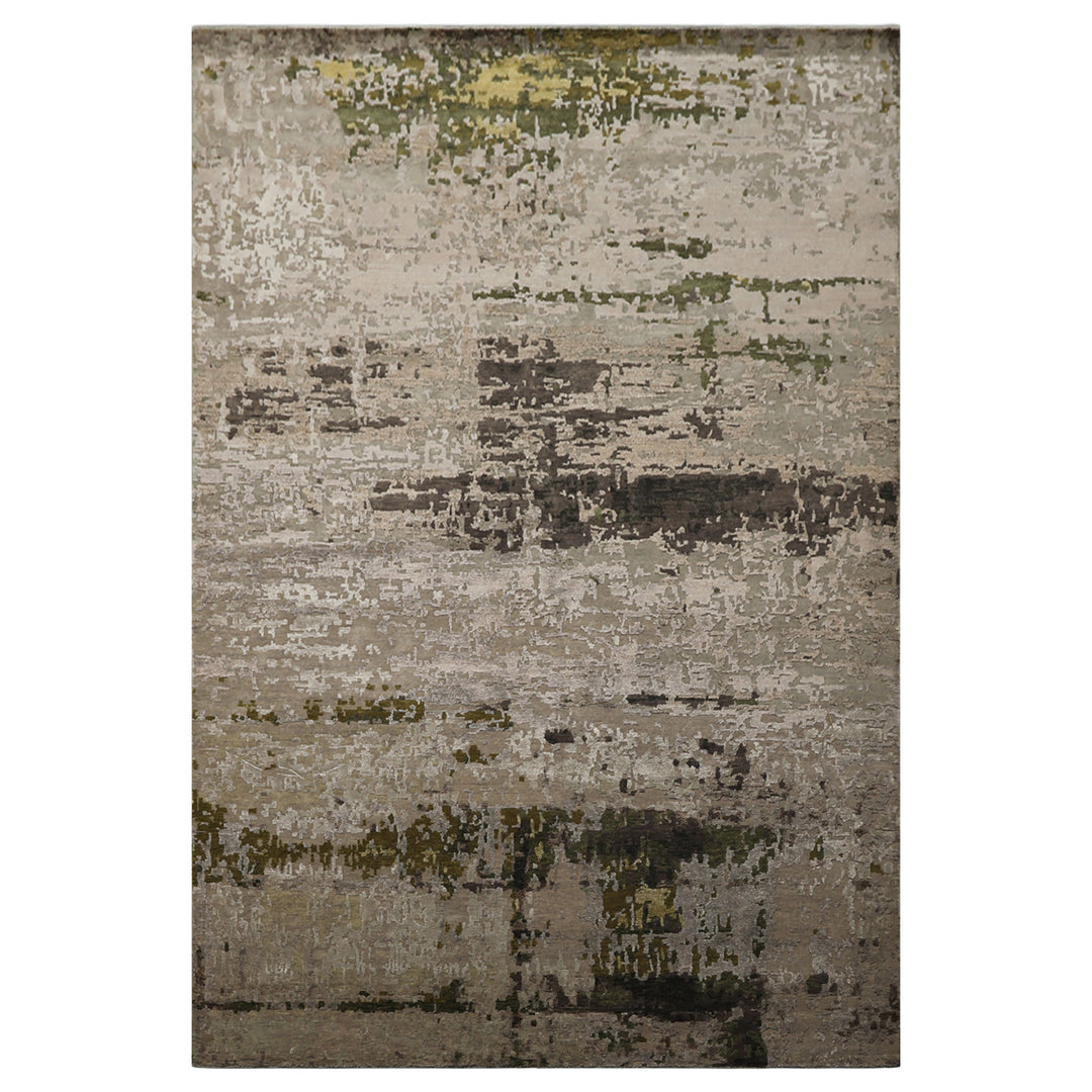 6x9 Beige, Taupe, Green Color Hand Knotted Sherpa Wool &amp; Bamboo Silk Modern Oriental Rug