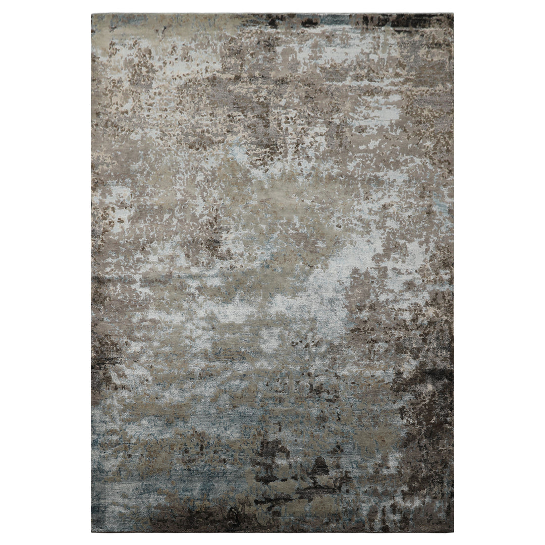 6x9 Gray, Aqua, Brown Color Hand Knotted Sherpa Wool &amp; Bamboo Silk Modern Oriental Rug