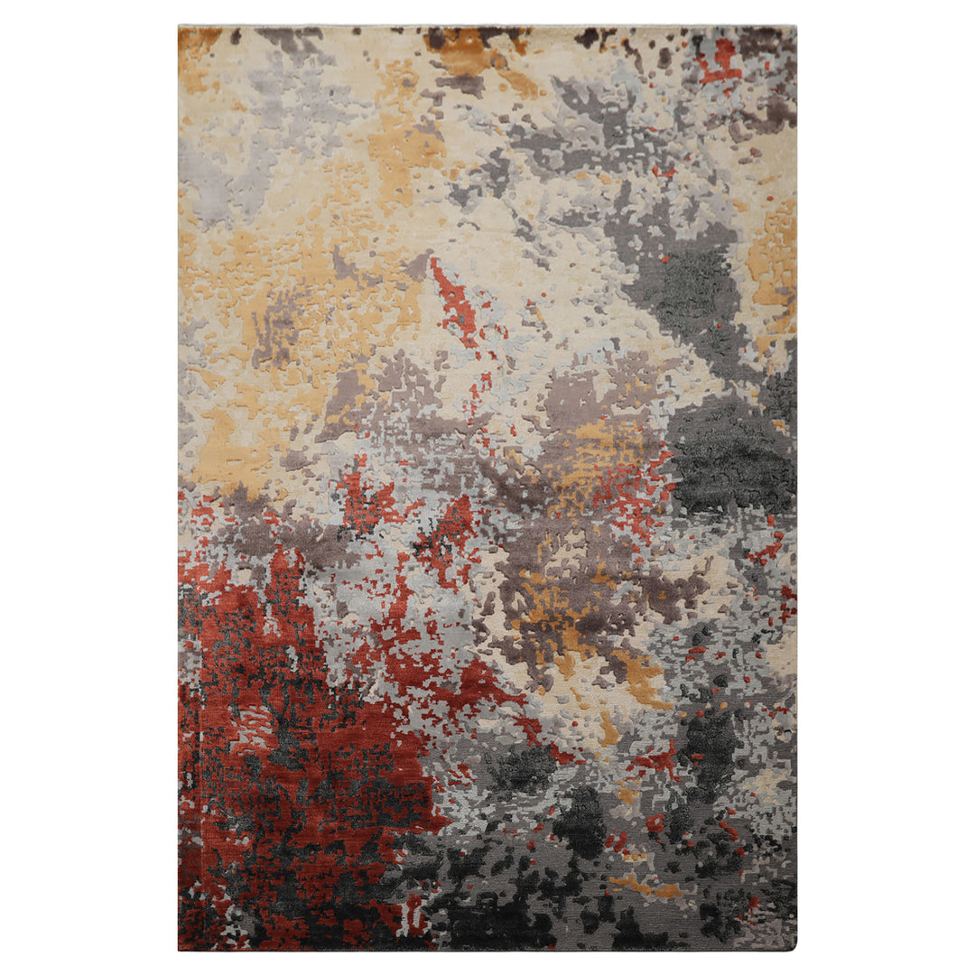 6x9 Ivory, Graphite, Rust Color Hand Knotted Sherpa Wool &amp; Bamboo Silk Modern Oriental Rug