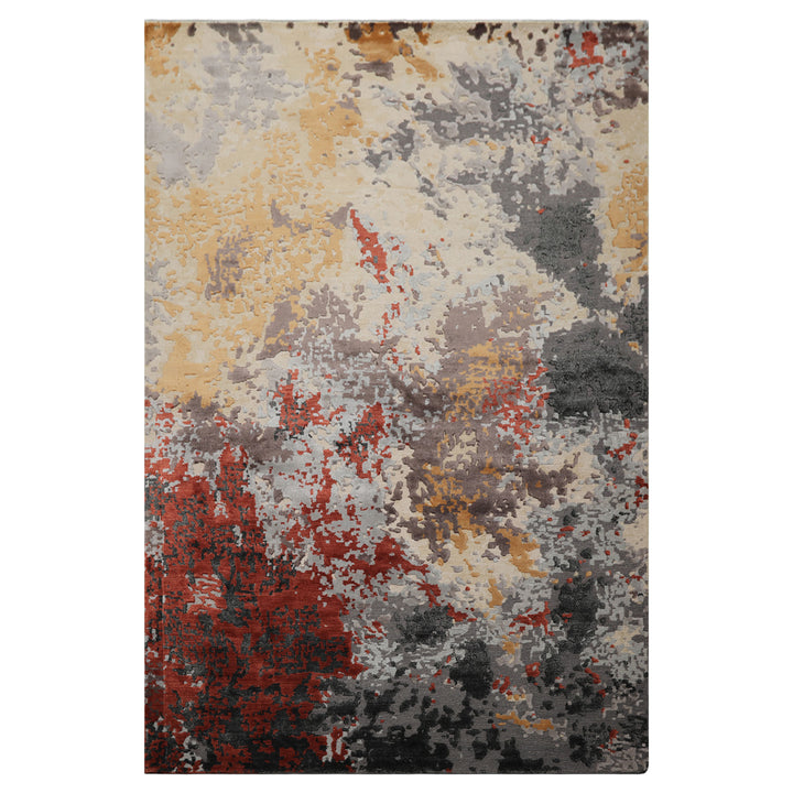6x9 Ivory, Graphite, Rust Color Hand Knotted Sherpa Wool &amp; Bamboo Silk Modern Oriental Rug
