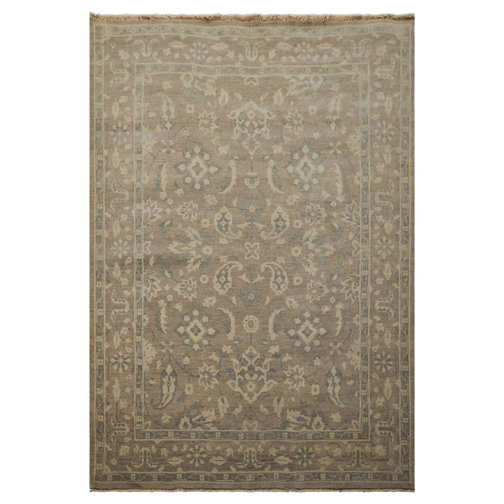 6x9 Taupe, Slate, Beige Color Hand Knotted Oushak Wool Traditional Oriental Rug