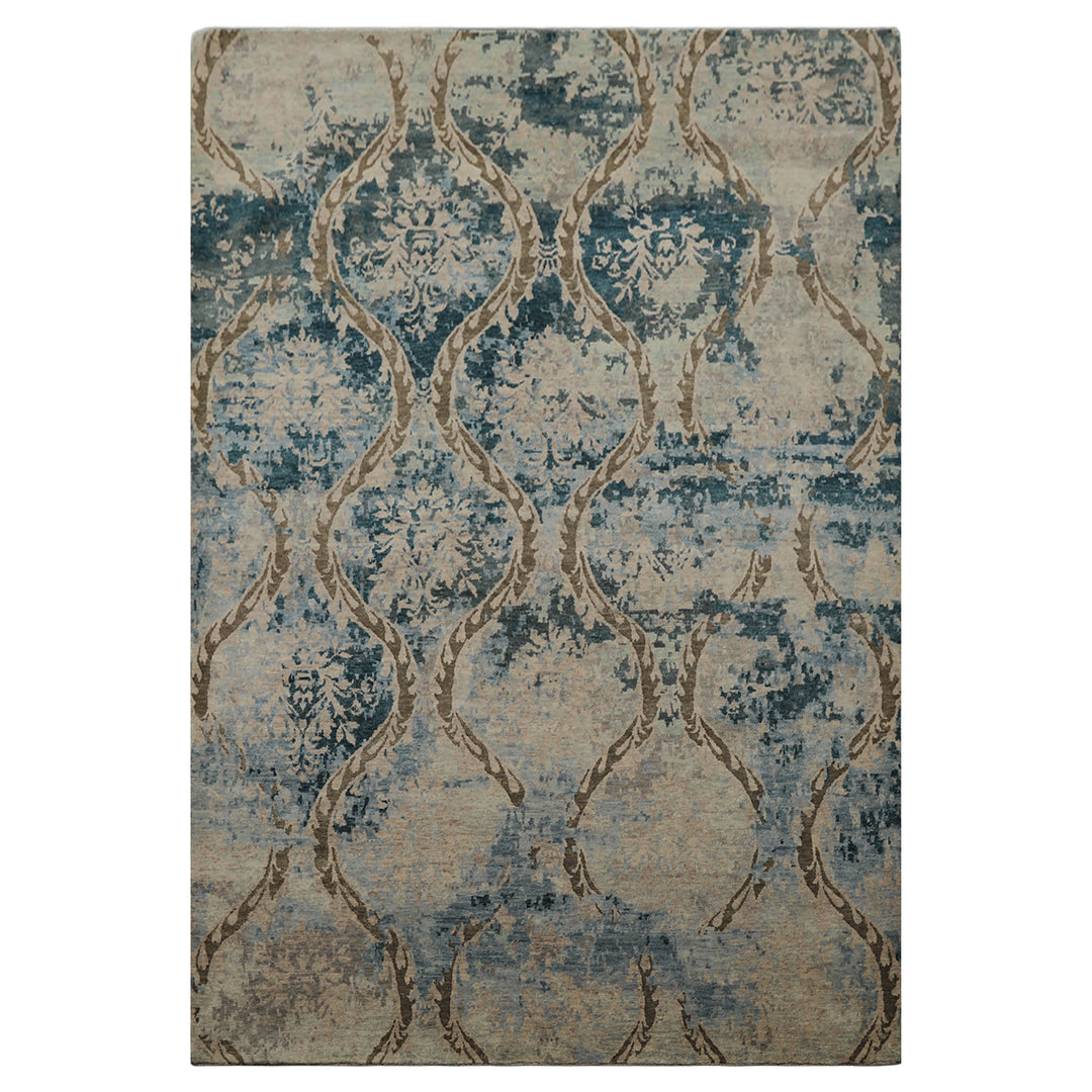 6x9 Gray, Brown, Navy Color Hand Knotted Tibetan Wool Modern Oriental Rug