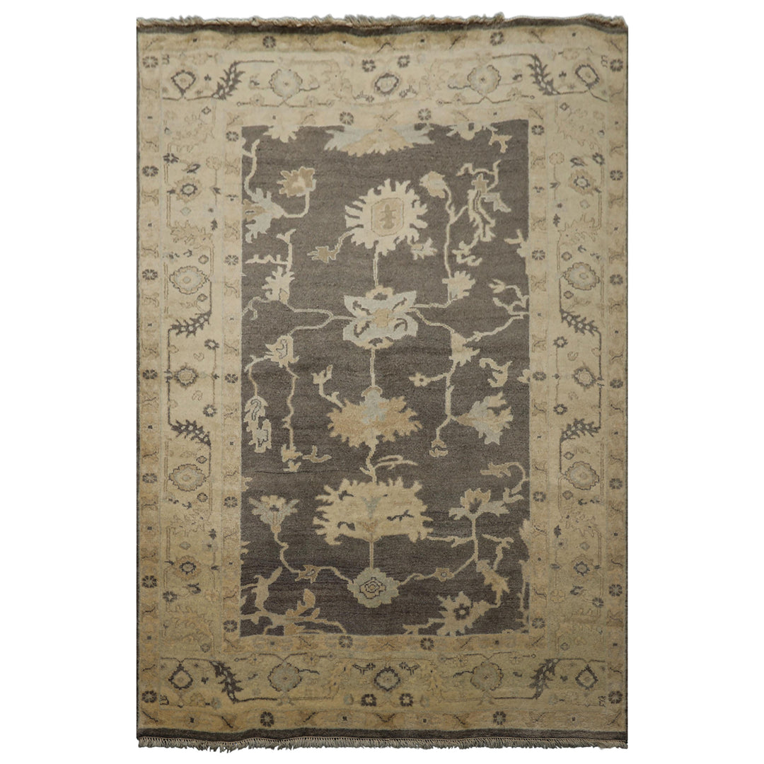 6x9 Taupe, Ivory, Gray Color Hand Knotted Oushak Wool Traditional Oriental Rug