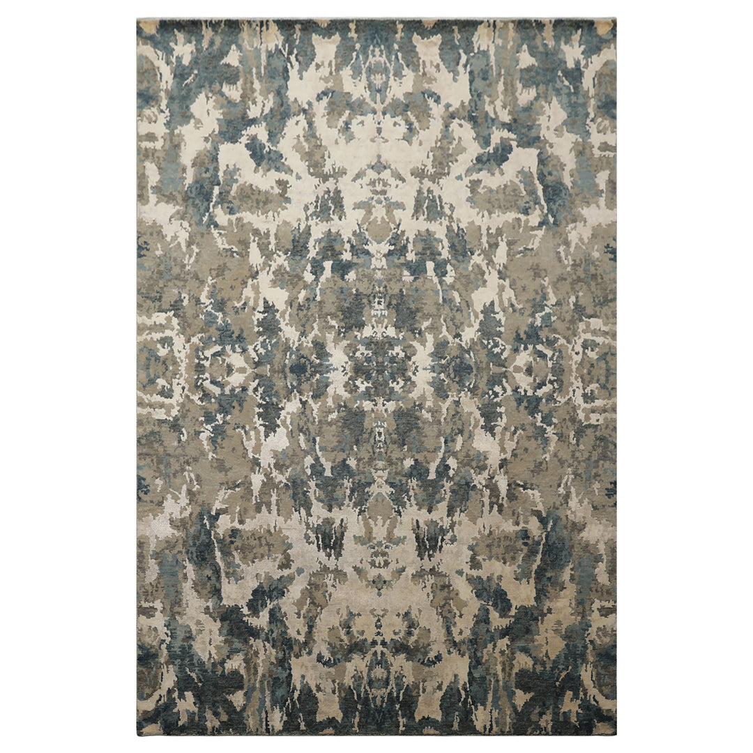 6x9 Ivory, Teal, Brown Color Hand Knotted Sherpa Wool & Bamboo Silk Modern Oriental Rug