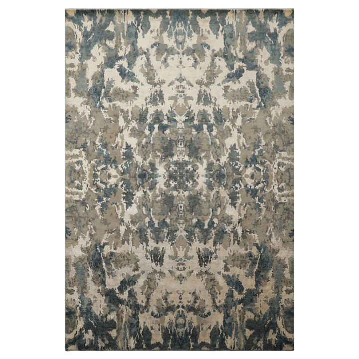 6x9 Ivory, Teal, Brown Color Hand Knotted Sherpa Wool &amp; Bamboo Silk Modern Oriental Rug