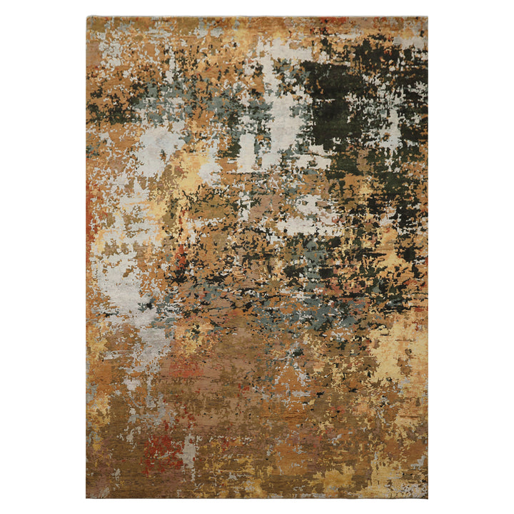 6x9 Peach, Charcoal, Green Color Hand Knotted Sherpa Wool &amp; Bamboo Silk Modern Oriental Rug