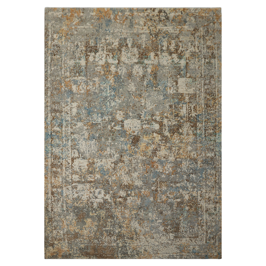 6x9 Gray, Ivory, Aqua Color Hand Knotted Sherpa Wool &amp; Bamboo Silk Modern Oriental Rug