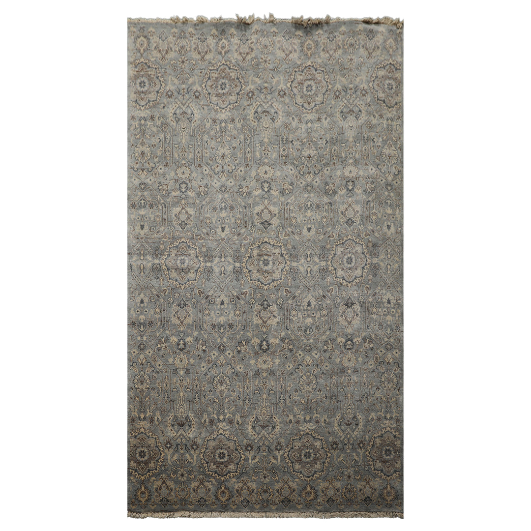 6x9 Blue, Brown, Ivory Color Hand Knotted Agra Wool Traditional Oriental Rug