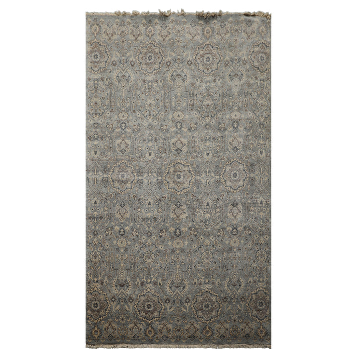 6x9 Blue, Brown, Ivory Color Hand Knotted Agra Wool Traditional Oriental Rug