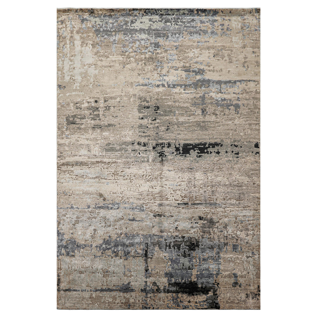 6x9 Beige, Taupe, Blue Color Hand Knotted Sherpa Bamboo Silk Modern Oriental Rug