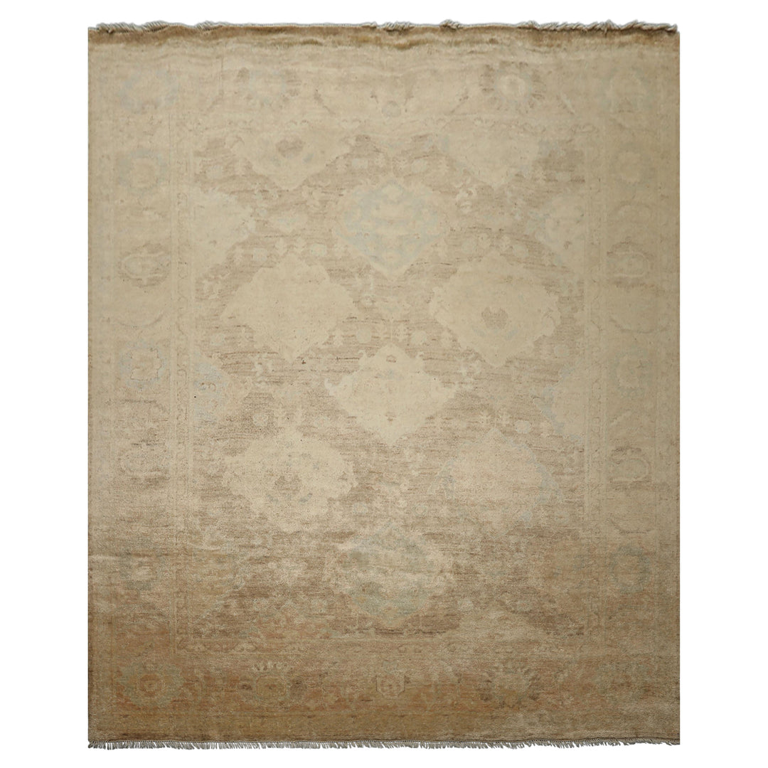 8x10 Beige, Brown, Celadon Gold Color Hand Knotted Oushak Wool Traditional Oriental Rug
