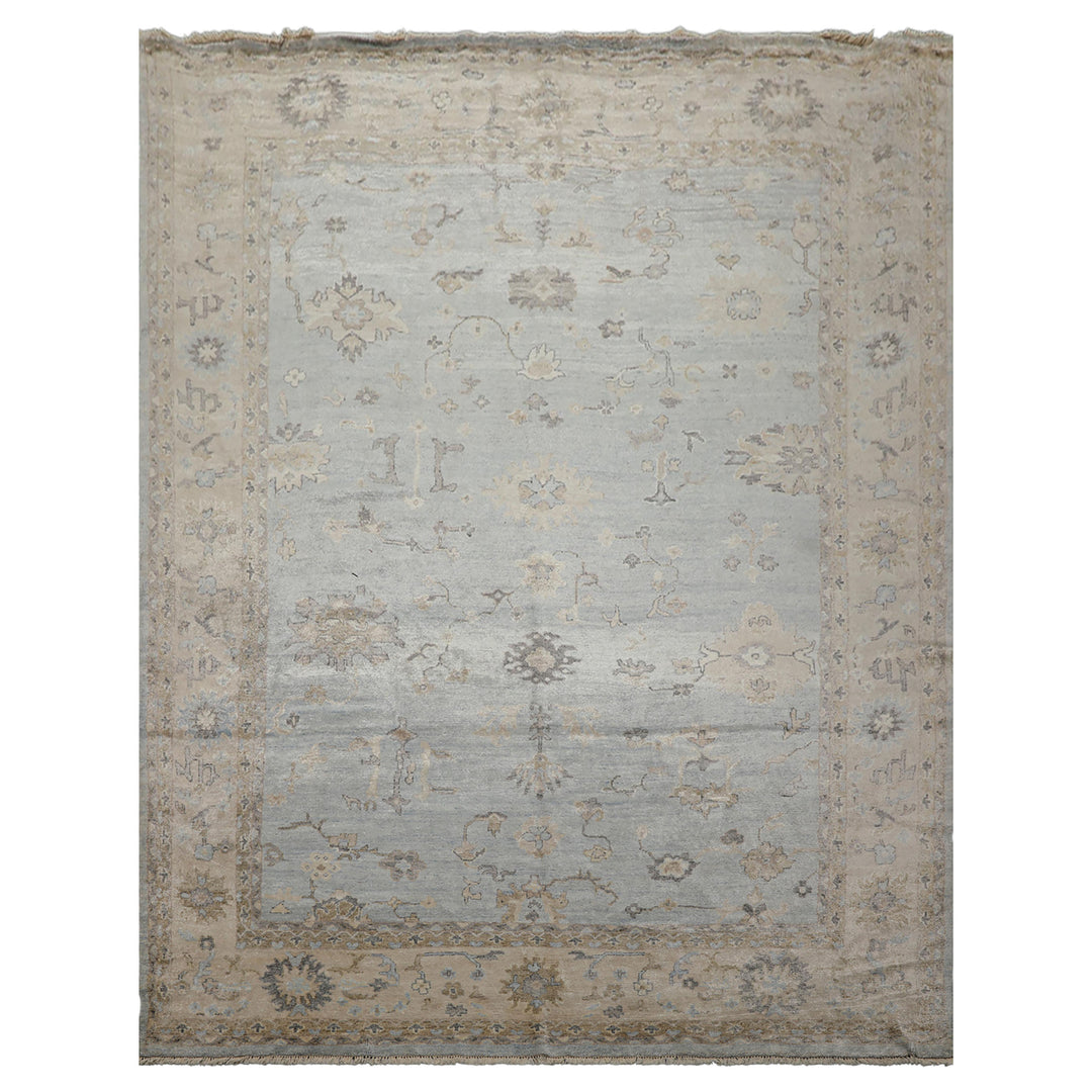 8x10 Blue, Beige, Brown Color Hand Knotted Oushak Bamboo Silk Traditional Oriental Rug