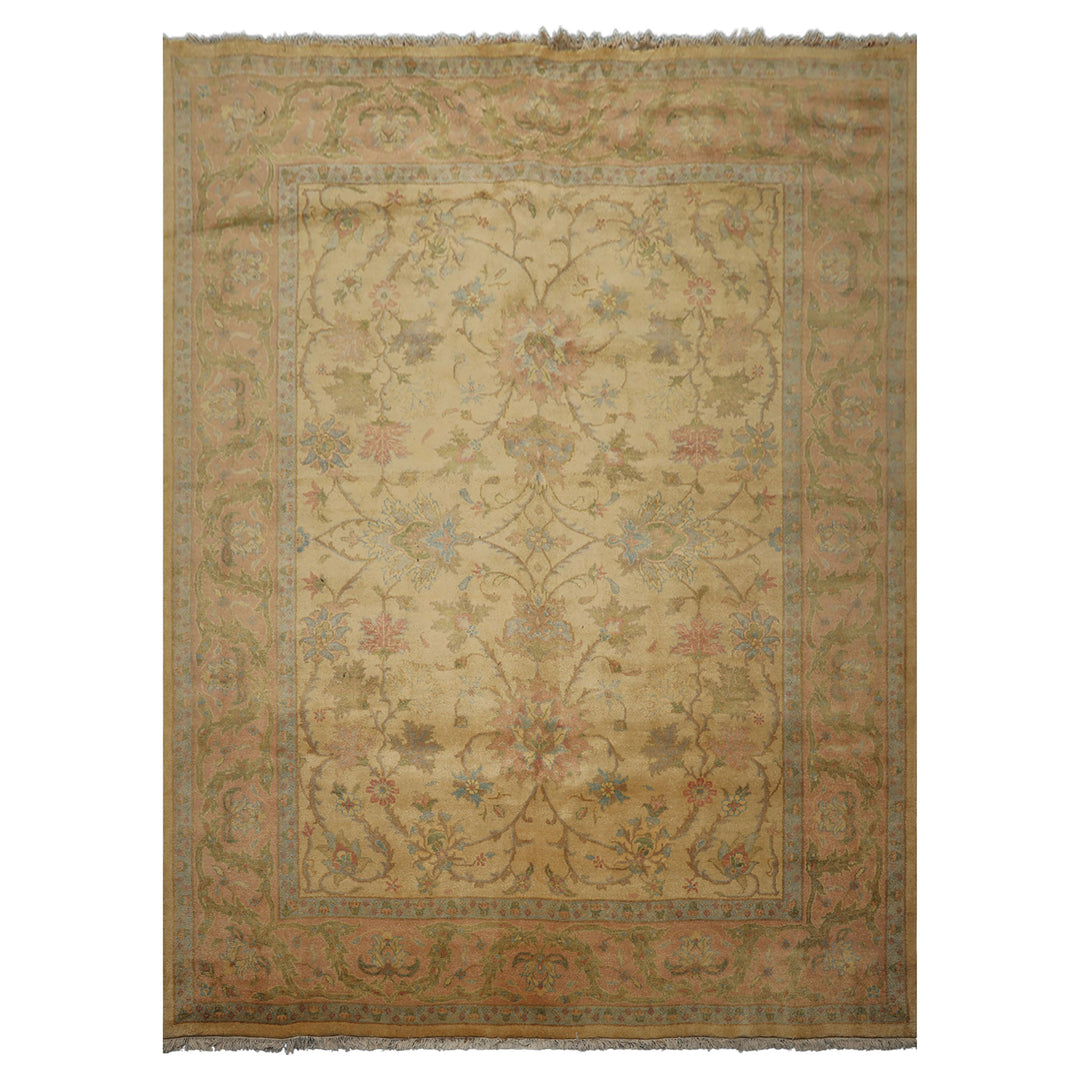 9x12 Light Gold, Brown, Green Color Hand Knotted Oushak Wool Traditional Oriental Rug