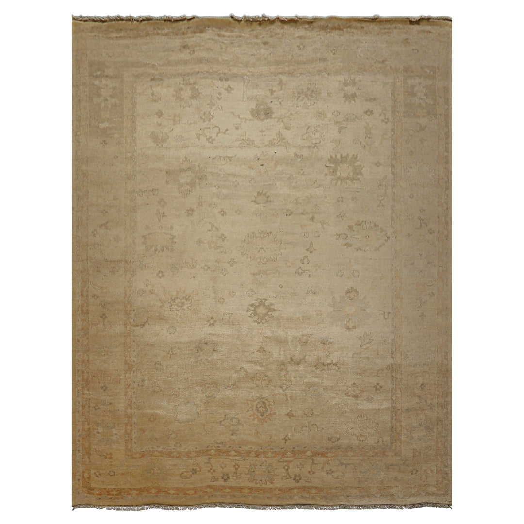 9x12 Beige, Tan, Gray Color Hand Knotted Oushak Wool Traditional Oriental Rug