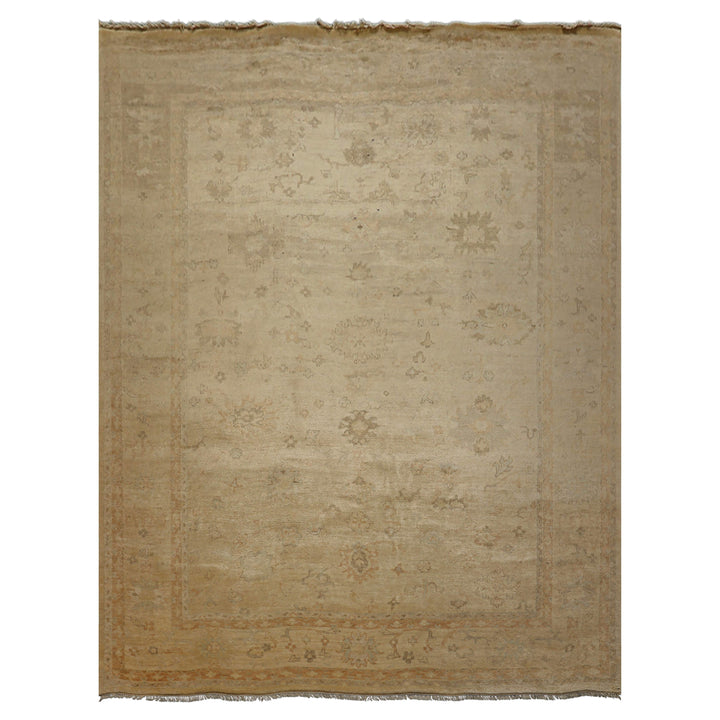 9x12 Beige, Tan, Gray Color Hand Knotted Oushak Wool Traditional Oriental Rug