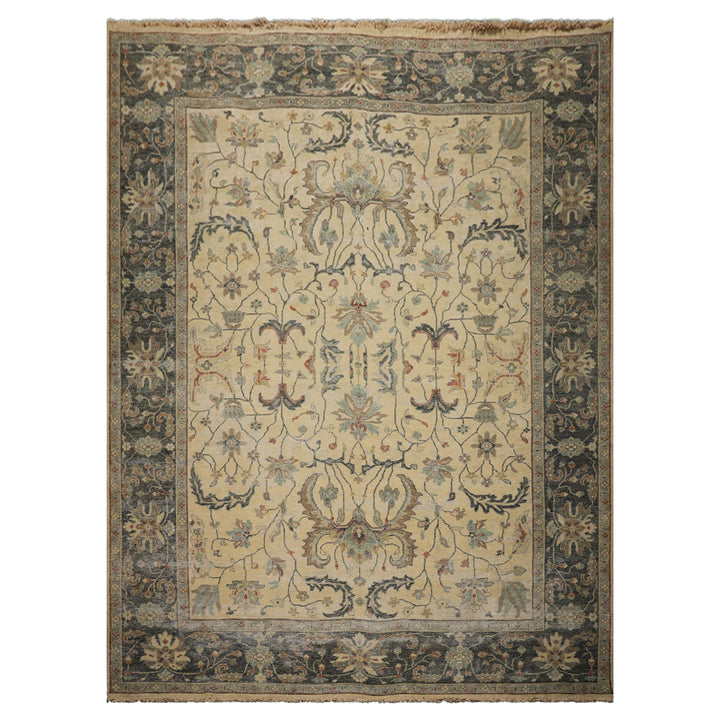 9x12 Beige, Gray, Aqua Color Hand Knotted  Wool Transitional Oriental Rug