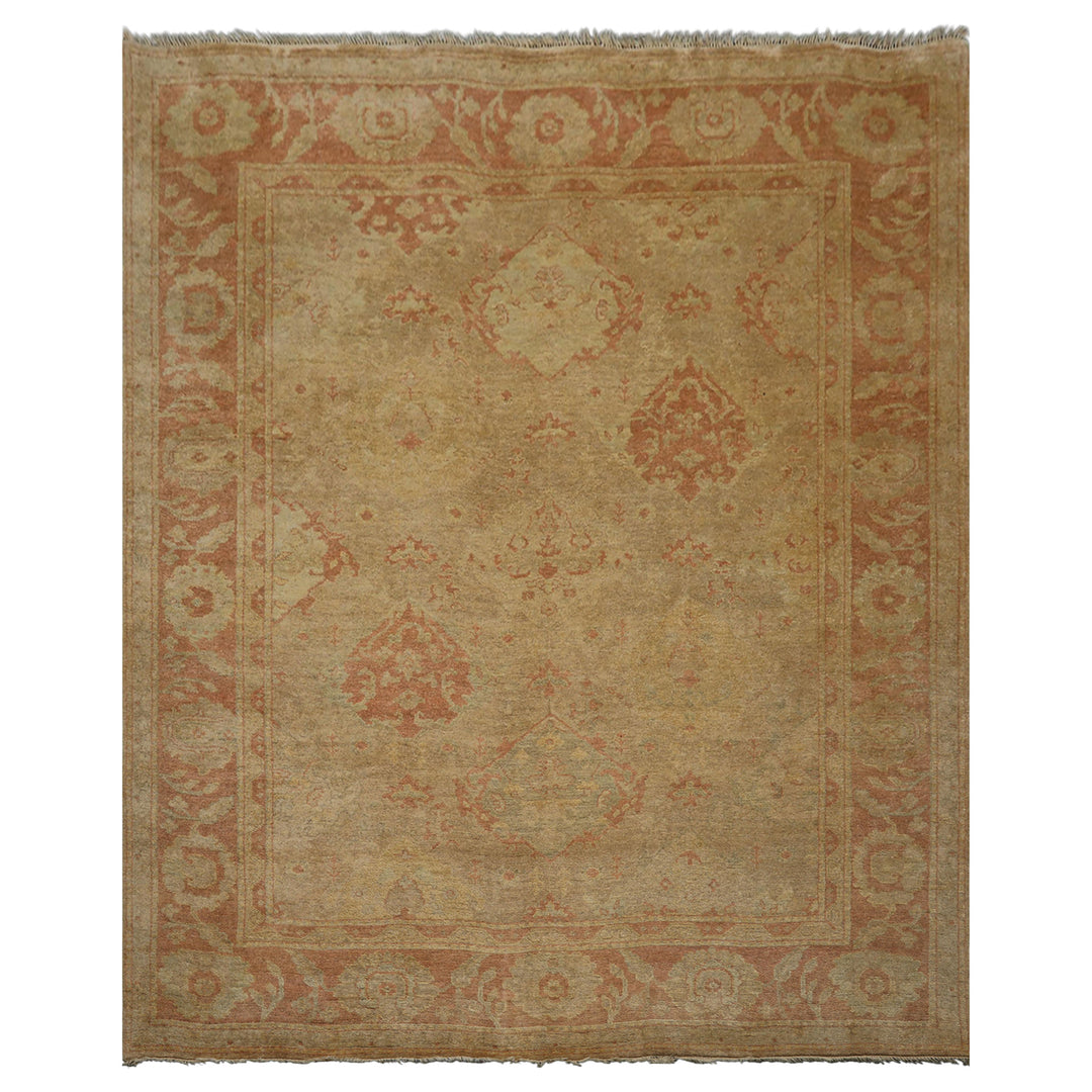8x10 Beige, Rose, Gray Color Hand Knotted Oushak Wool Traditional Oriental Rug