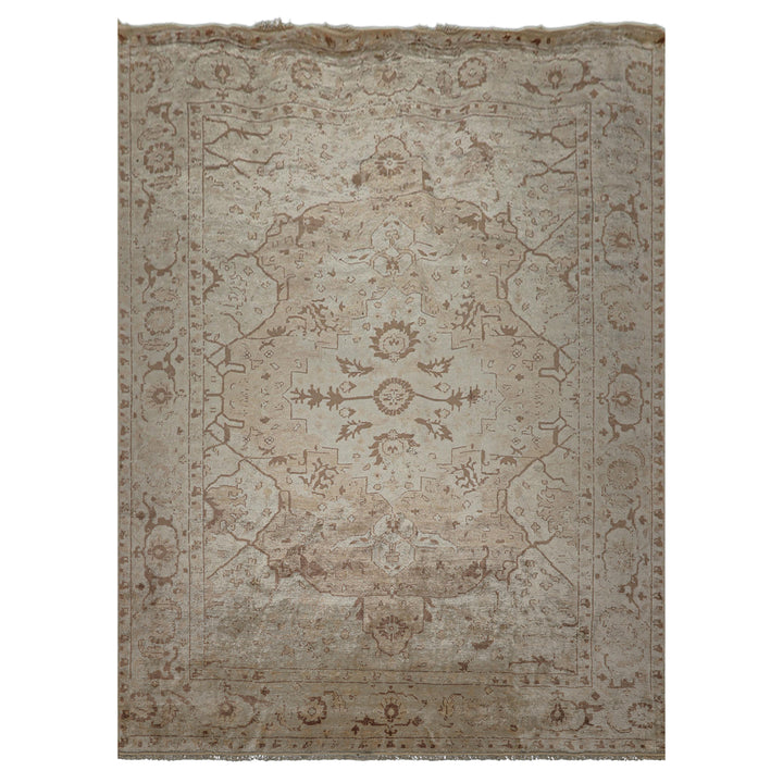 9x12 Beige, Brown, Peach Color Hand Knotted Oushak Bamboo Silk Traditional Oriental Rug