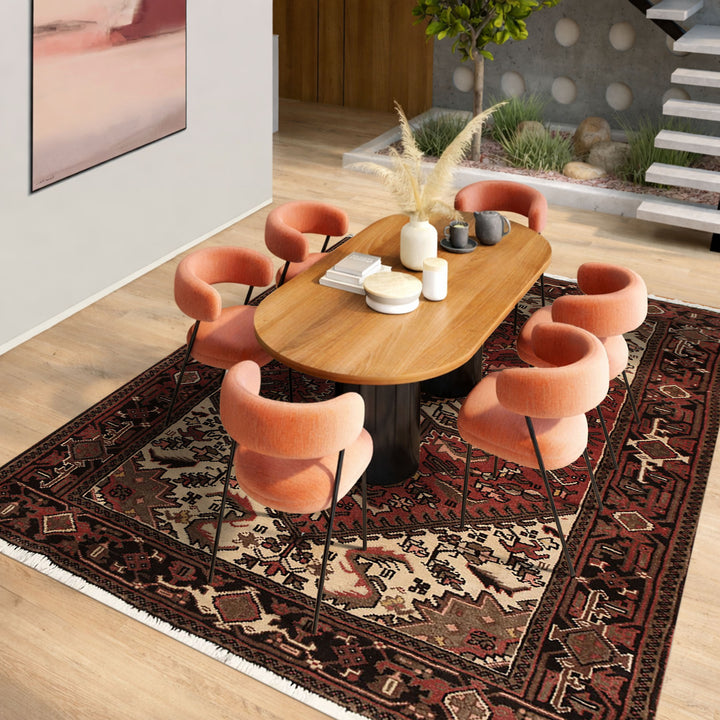 5x7 Rust, Ivory, Charcoal Color Hand Knotted Heriz Wool Traditional Oriental Rug