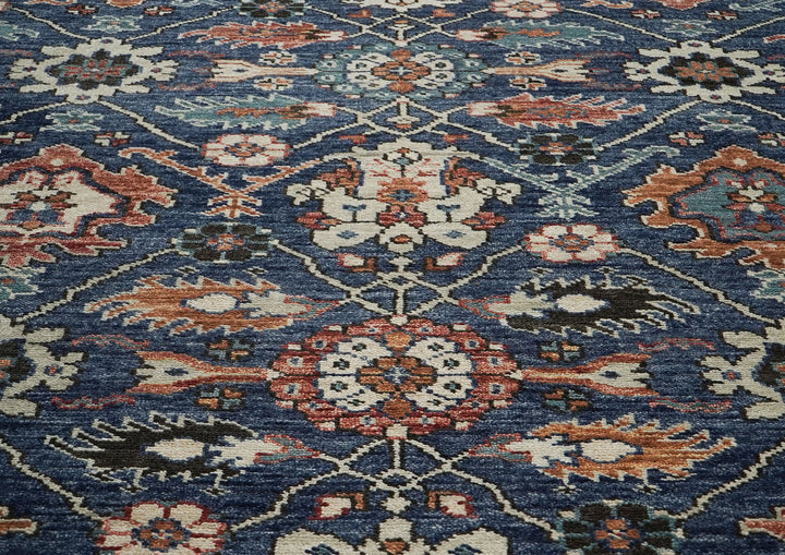 Palace Navy, Burnt Orange, Beige Color Hand Knotted Oushak Wool  Oriental Rug
