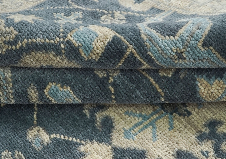 9x12 Blue, Beige, Gray Color Hand Knotted Oushak Wool Transitional Oriental Rug