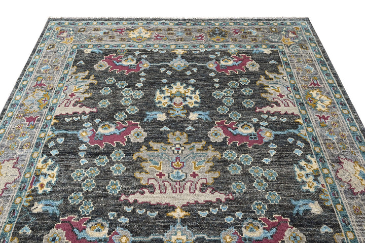 8x10 Gray, Beige, Aqua Color Hand Knotted Oushak Wool Arts and Crafts Oriental Rug
